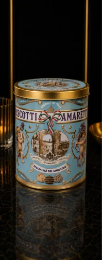 Biscotti Amaretti Chiostro di Saronno – ciasteczka migdałowe w puszce – 150 g_col1_part1
