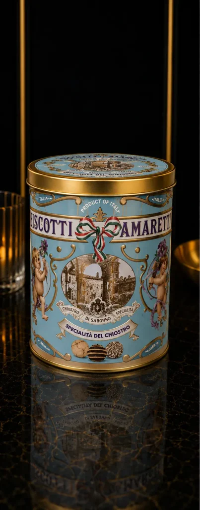 Biscotti Amaretti Chiostro di Saronno – ciasteczka migdałowe w puszce – 150 g_col1_part1