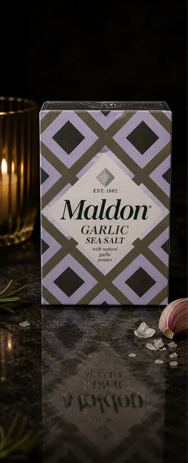 Maldon Garlic Sea Salt 100 g – sól morska w płatkach z czosnkiem_col1_part1
