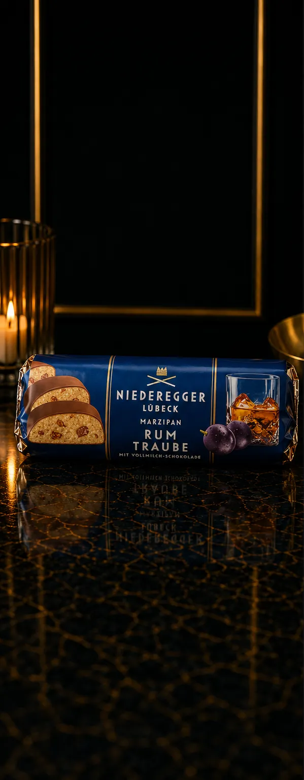 Niederegger Marzipan Brot Rum-Traube 125 g – marcepan z rumem i rodzynkami w mlecznej czekoladzie_col1_part1