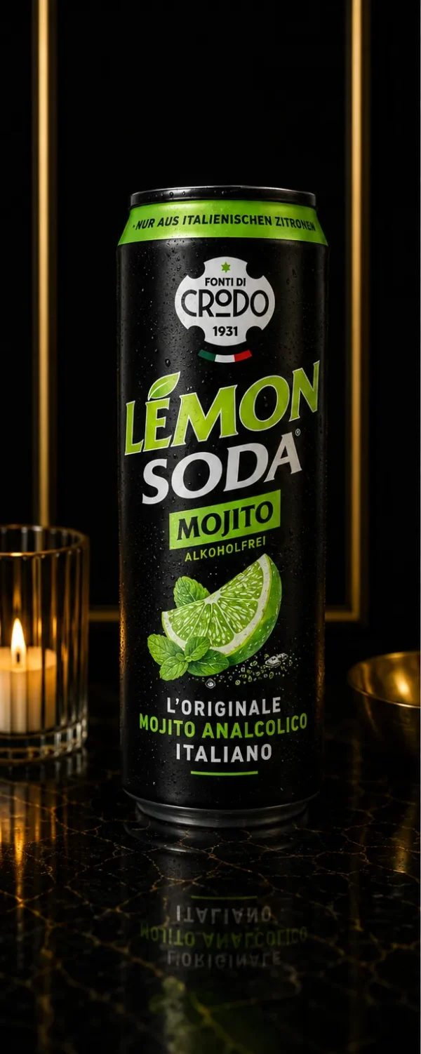 Crodo Lemon Soda Mojito – Włoski Bezalkoholowy Napój Gazowany z Cytryną i Miętą – 330 ml_col1_part1
