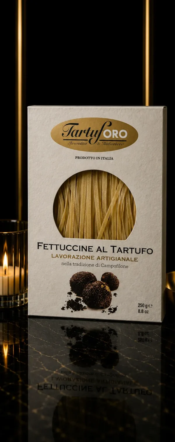 TartufOro Fettuccine al Tartufo – Rzemieślniczy Makaron Jajeczny z Czarną Truflą, 250 g_col1_part1